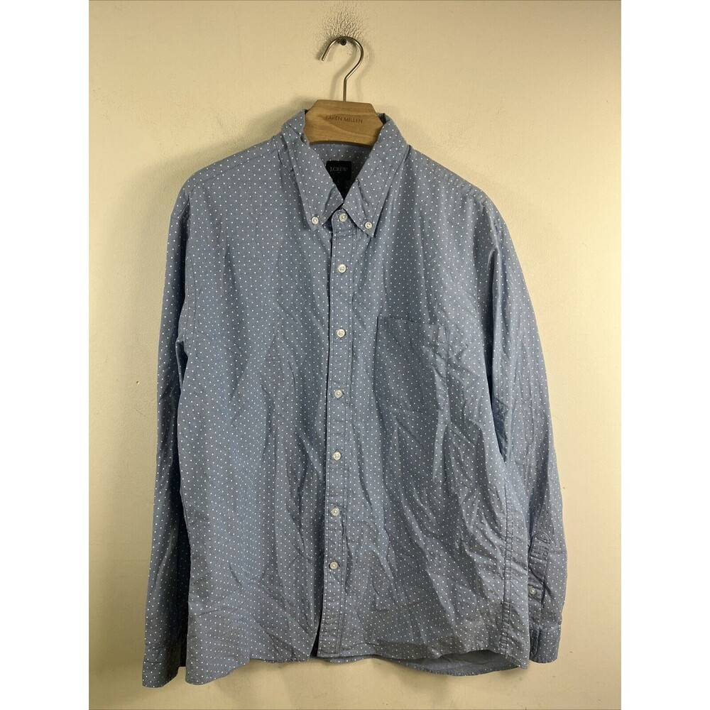 J Crew Men’s Button Down Long Sleeve Size Large Blue Polka Dot
